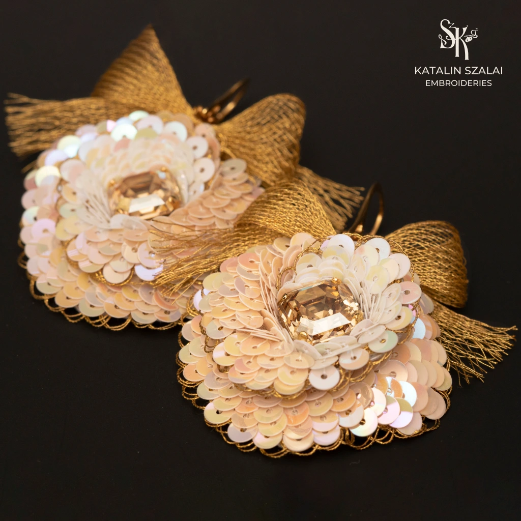 Cream and Gold Earrings
